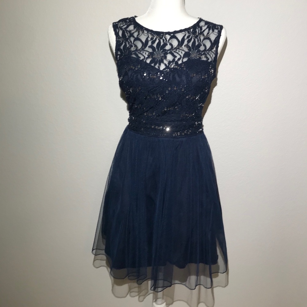 Navy Blue Sequin Sleeveless Dress by Speechless